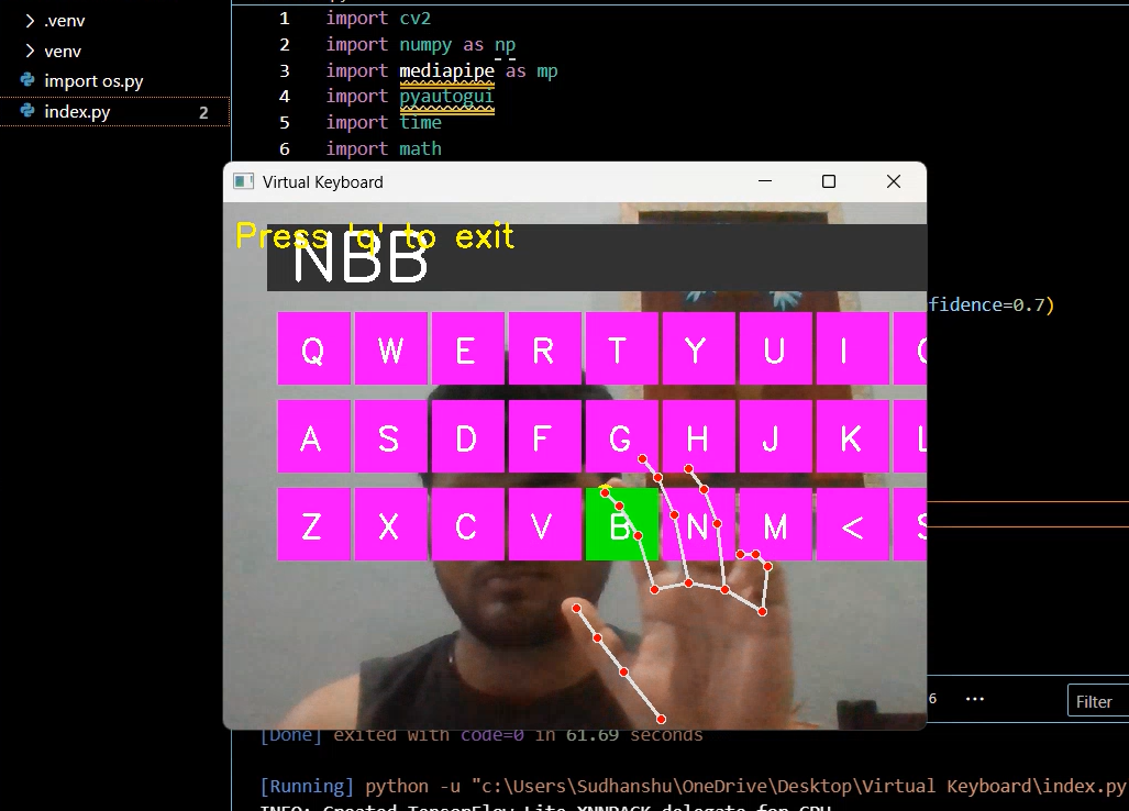 Screenshot of Hand Gesture Controlled Virtual Keyboards project