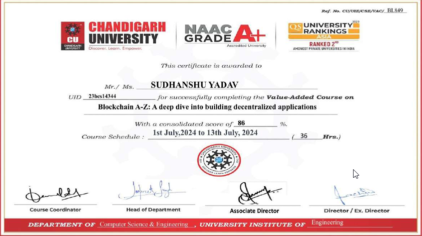 Blockchain A-Z certificate