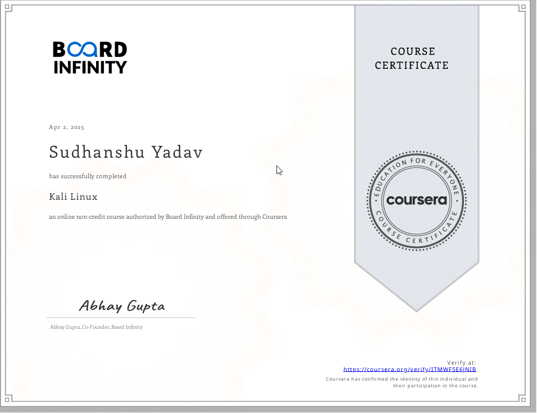 Machine Learning certificate